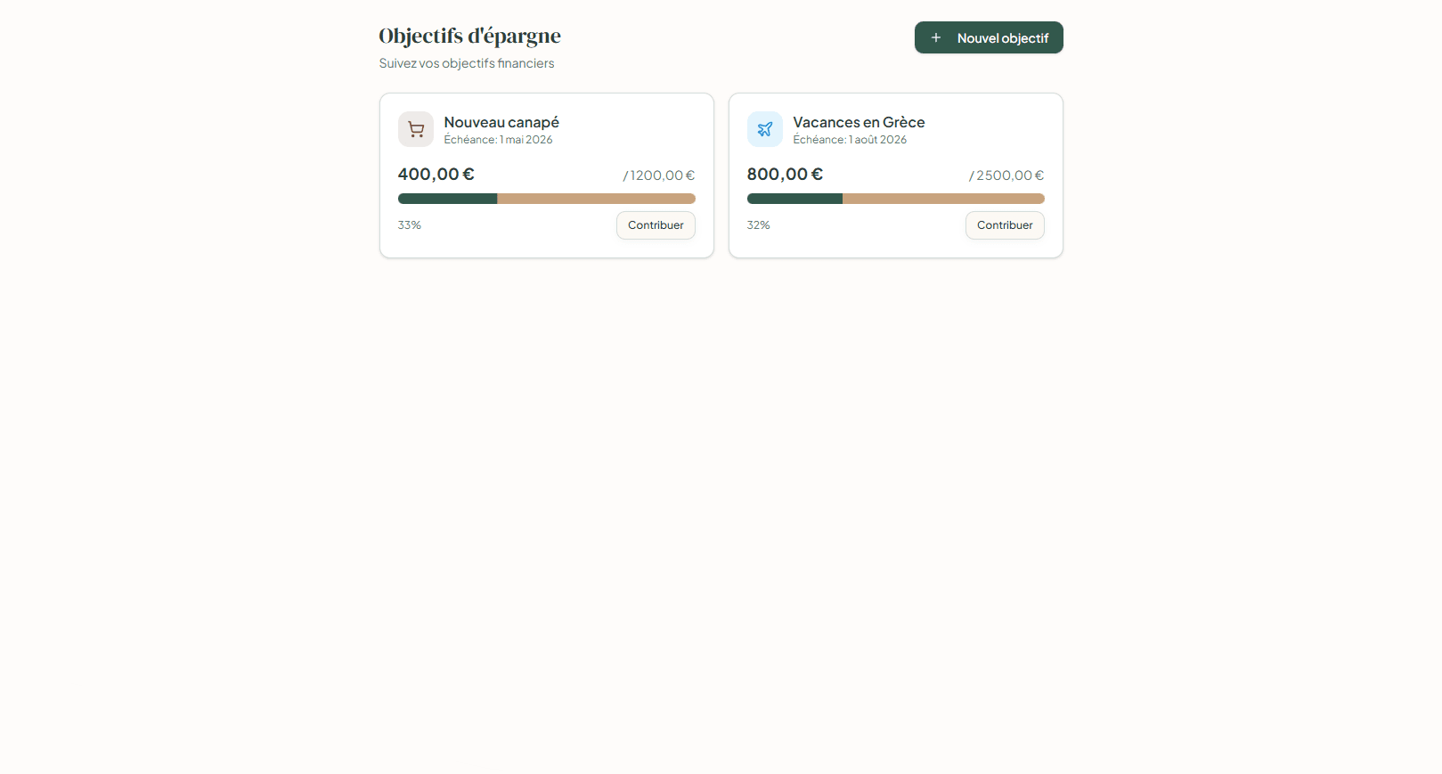 Objectifs d'épargne